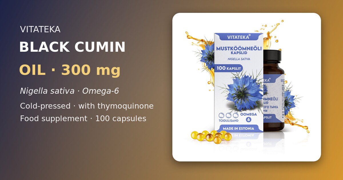 VITATEKA Olej z czarnuszki 300 mg, 100 kapsułek: roślinne źródło omega-6 i tymochinon VITATEKA Olej z czarnuszki 300 mg, 100 kapsułek: roślinne źródło omega-6 i tymochinon