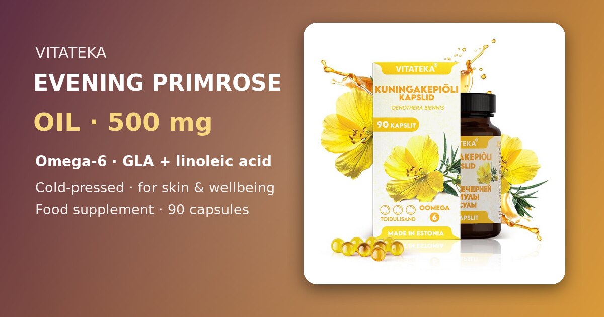 VITATEKA Olej z wiesiołka 500 mg, 90 kapsułek: roślinne źródło omega-6 i GLA VITATEKA Olej z wiesiołka 500 mg, 90 kapsułek: roślinne źródło omega-6 i GLA